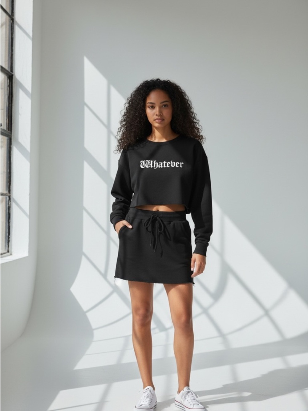 POSTER GIRL Black Cropped Sweatshirt & Drawstring Skirt Set